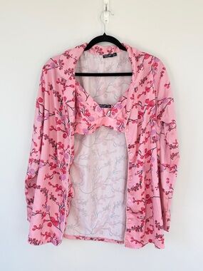 Nasty Gal Pink Floral Pajama Top and Bralette